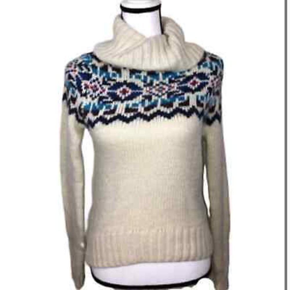 Prince & Fox Fair Isle Sweater Cream and Blue Size Small